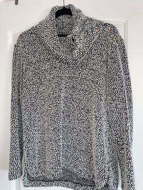 Calvin Klein Black White Boucle Split Cowl Turtleneck Sweater Women’s Size M